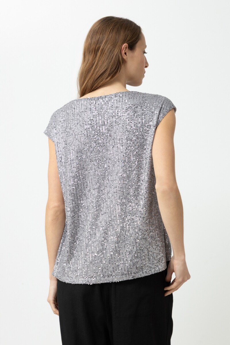 Blusa lentejuelas escote V plateado