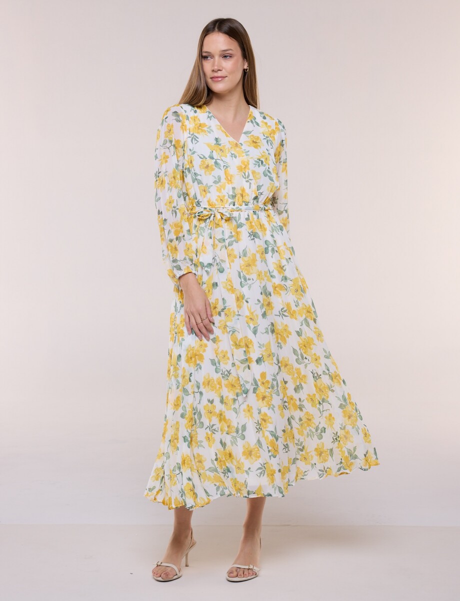 Vestido De Gasa Plisado - Multi/blanco 