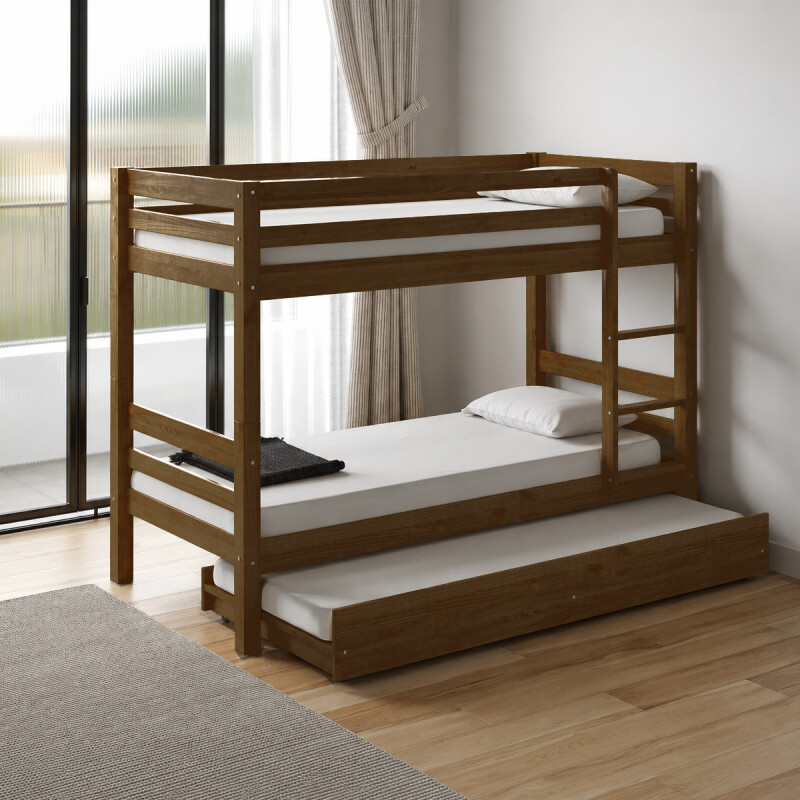 CUCHETA DE MADERA PINO CON LUSTRE CERA 6X4 CON AUXILIAR Y ESCALERA Cucheta De Madera Pino Con Lustre Cera 6x4 Con Auxiliar Y Escalera