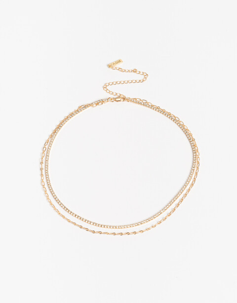 Collares Cortos Metal Collar Corto Multicadena Bañado En Oro - Dorado