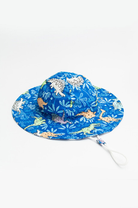 Sombrero tipo capelina con cordones ajustables Azul estampado con dinosaurios