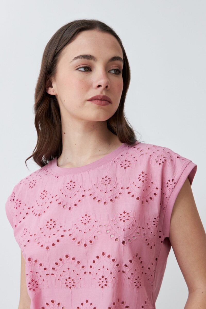 Blusa frente broderie rosa pastel