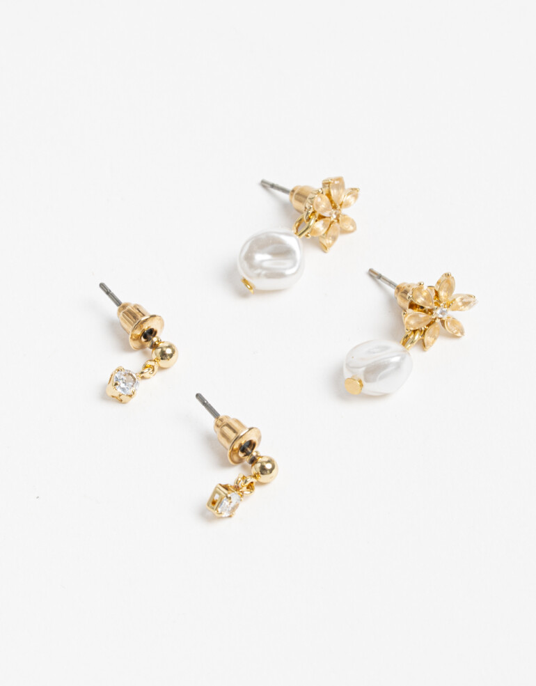 Aros Sets Con Dijes Aro Set Dije Floral - Dorado