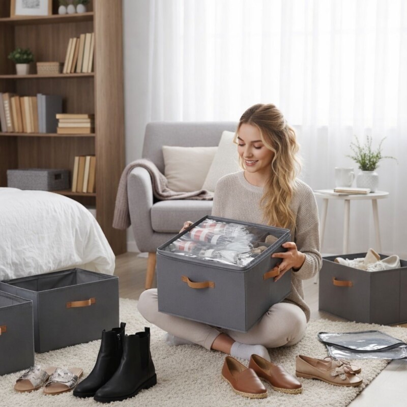 Caja Organizadora Zapatos Divisores Organizador Ajustables Color GRIS Caja Organizadora Zapatos Divisores Organizador Ajustables Color GRIS