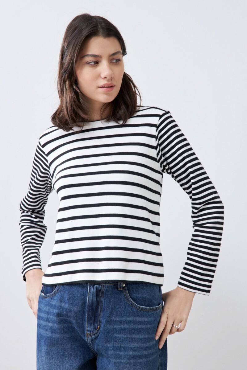 Remera rayada manga larga blanco