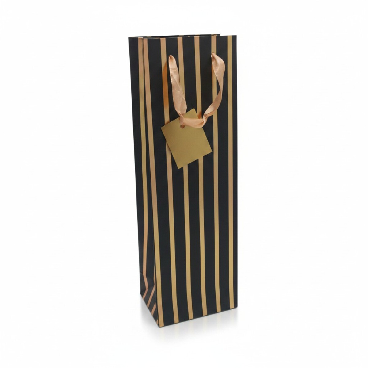 Bolsa de Papel Para Botella con Diseño a Rayas - Negro con Dorado 