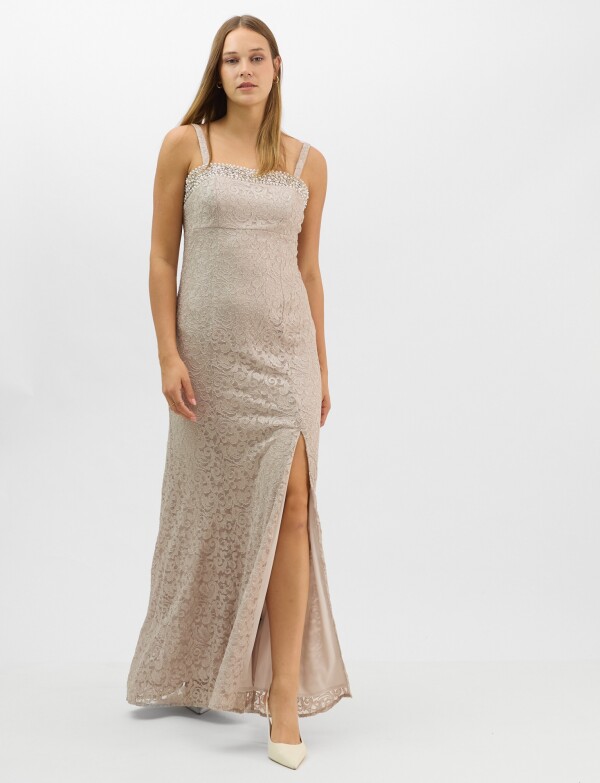 Conjunto Dos Piezas Tul Bordado BEIGE
