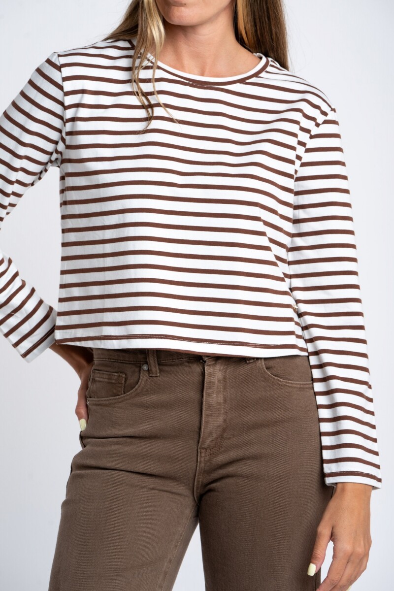 Remera Algodón Elastano Rayada Chocolate