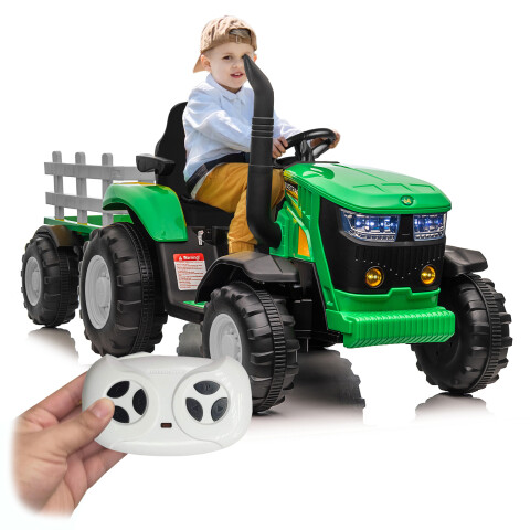 Tractor Eléctrico A Batería Infantil Con Remolque TRACTOR ELECTRICO FL3388B VERDE AMARILLO