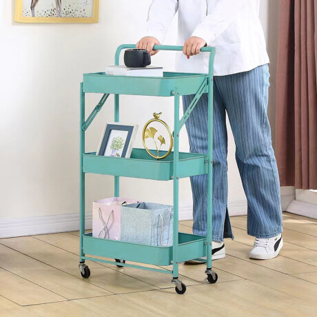 Carro Plegable Organizador Multiuso 3 Estantes Con Ruedas Verde
