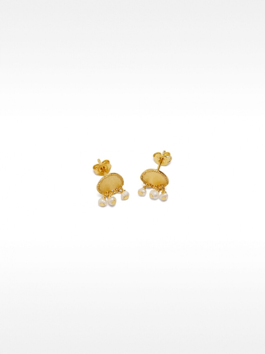 Pendientes Cortos Con Perlas De Agua Dulce - Plata De Ley 925 dorado