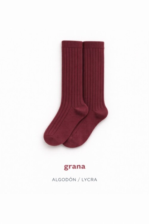 Calcetín alto canalé grana Grana