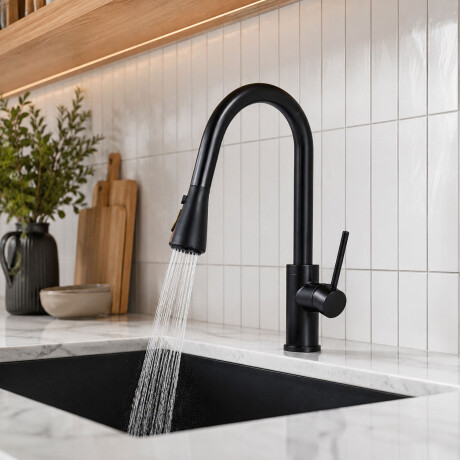 Grifo Monocomando Manguera Extensible Cocina Moderno Negro