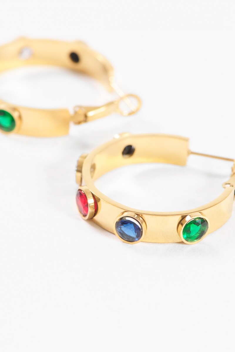 Aros acero con strass de colores dorado