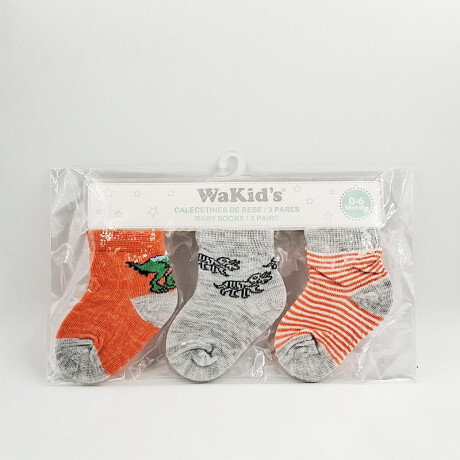 Medias para bebé pack x3 Naranja/Gris 0-6m