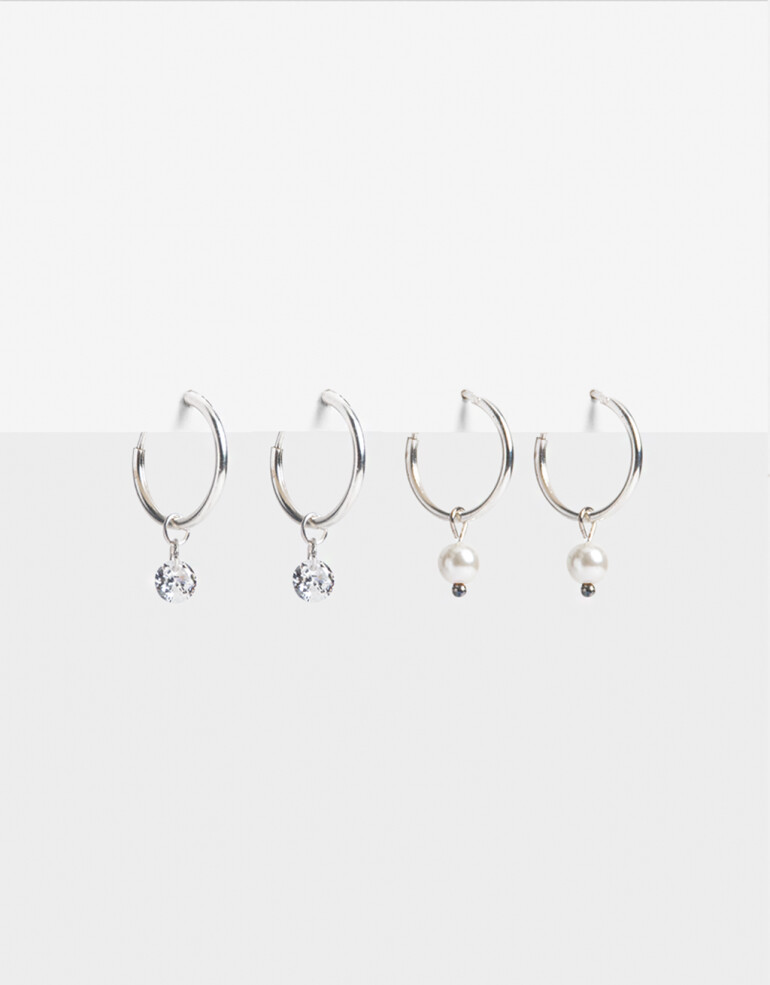 Aros Argollas Set Strass Set De Argollas Plata 925 - Plateado