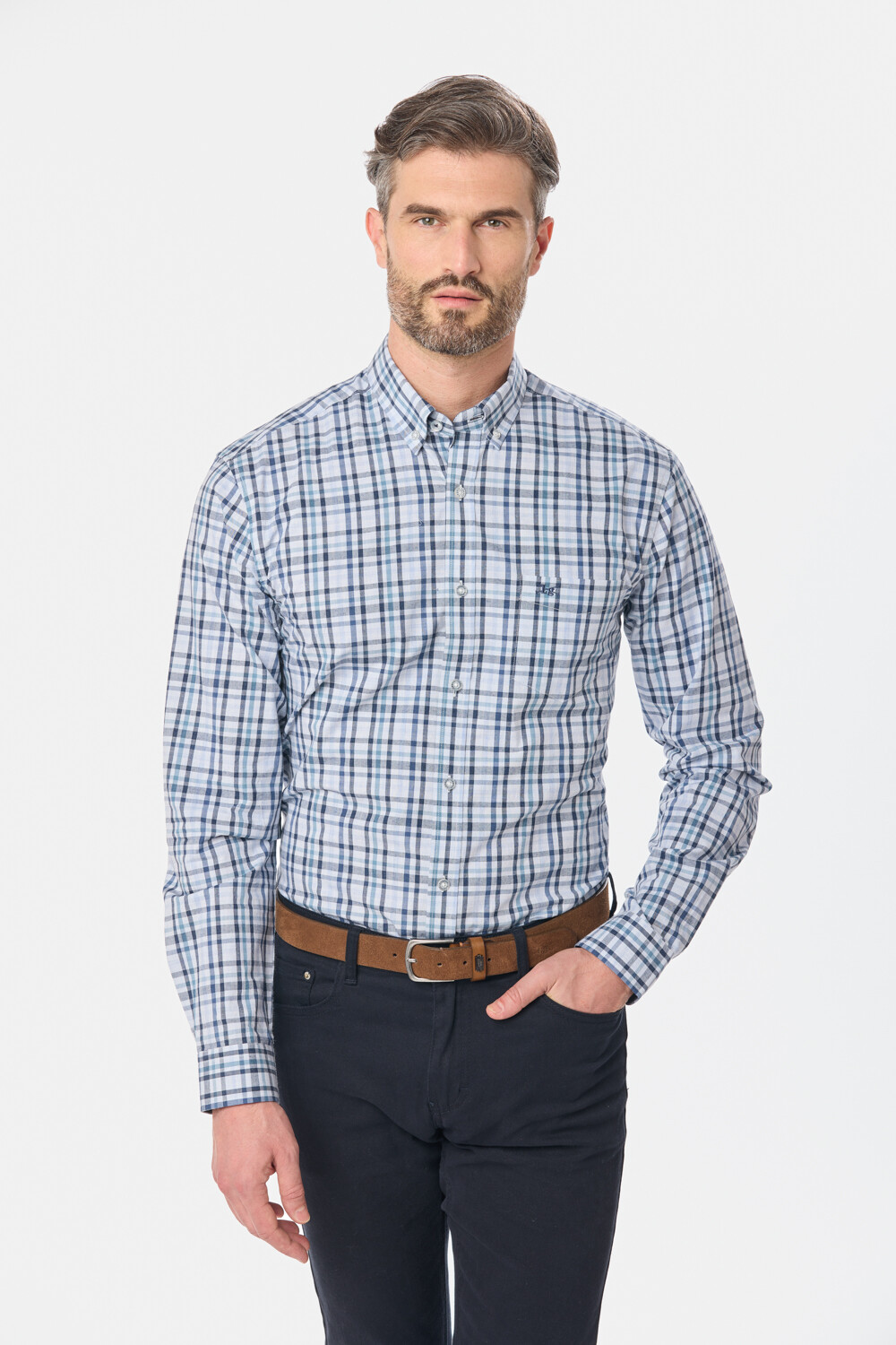 CAMISA CUADROS Celeste