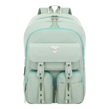 Mochila Trendy Urbana Dama Liviana Con Bolsillos Verde Agua