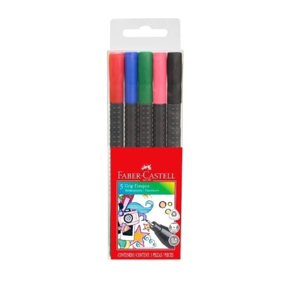 Marcador Finepen Set x5 Colores Fuertes Faber-Castell #MARCADOR F.C FINEPEN SETX5 451405-16 COL. FUERTES