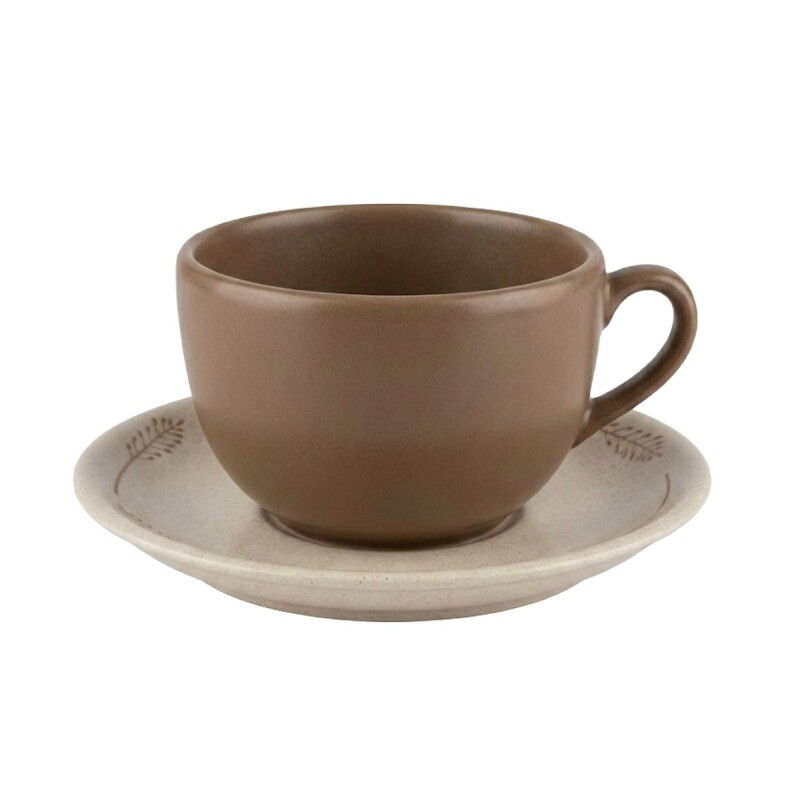 TAZA BEIGE C/PLATITO C/DIS HOJAS BEIGE P/TE 250ML Unica