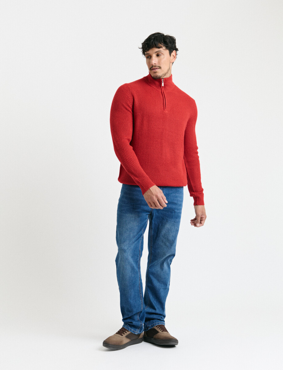 470587 SWEATER PUNTO MEDIO CIERRE HARRY Rojo