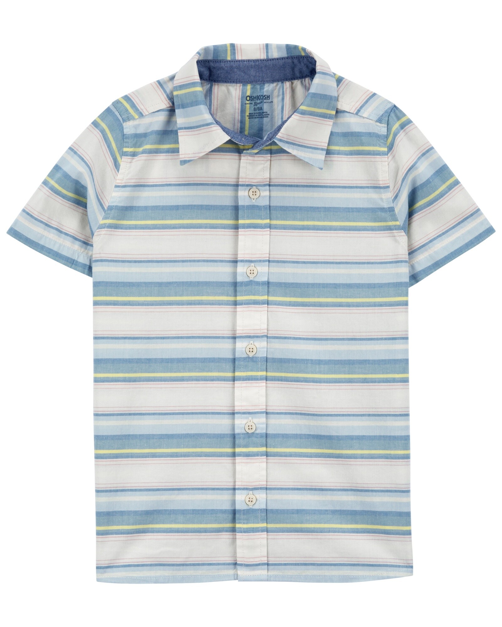 Camisa de algodón, manga corta diseño a rayas. Talles 6-14 Sin color