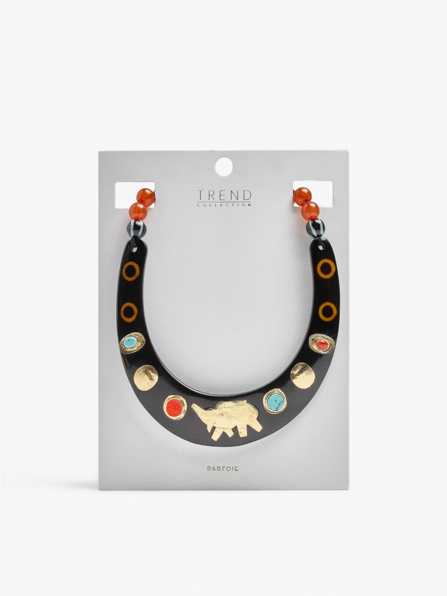 Collar Choker Con Cerámica Y Piedra multicolor