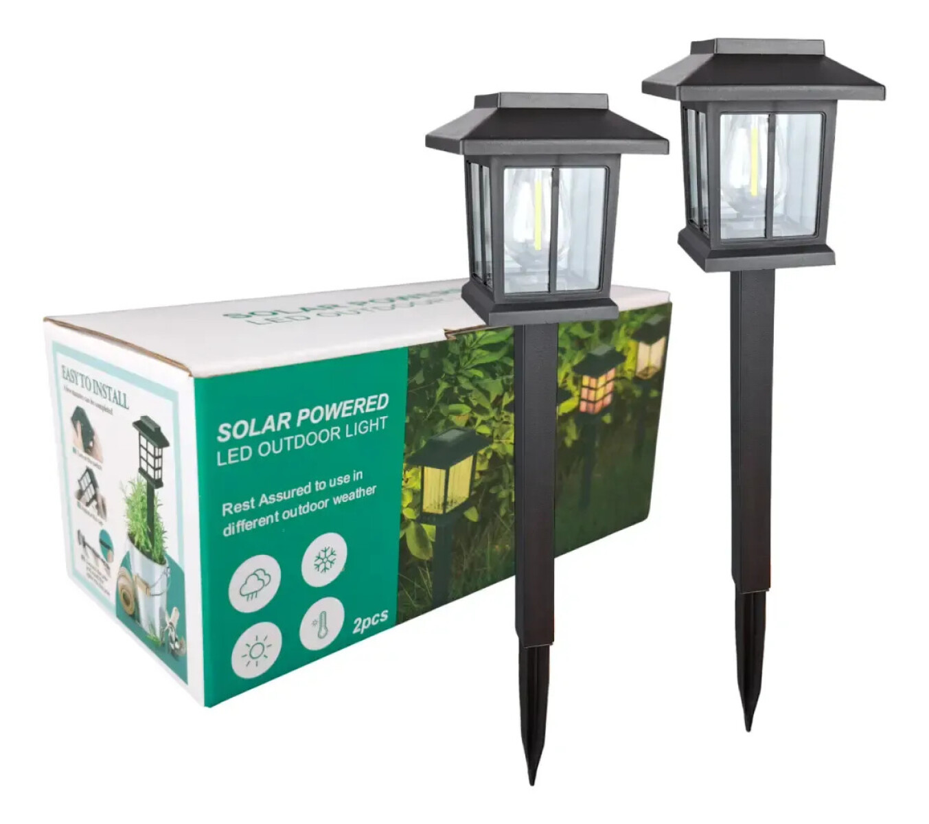 Set 2 Faroles Solares Para Jardin, Estaca Luz Cálida 