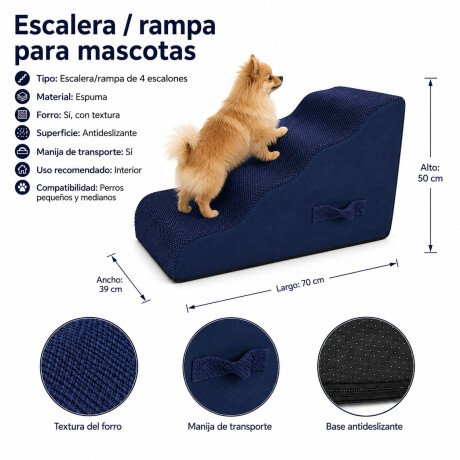 Escalera Rampa Para Mascotas 4 Escalones Antideslizante Azul Marino