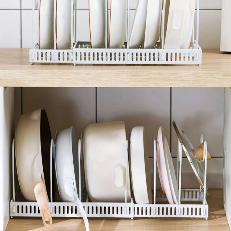 Organizador extensible de cocina para ollas y tapas - Blanco Organizador Extensible De Cocina Para Ollas Y Tapas - Blanco