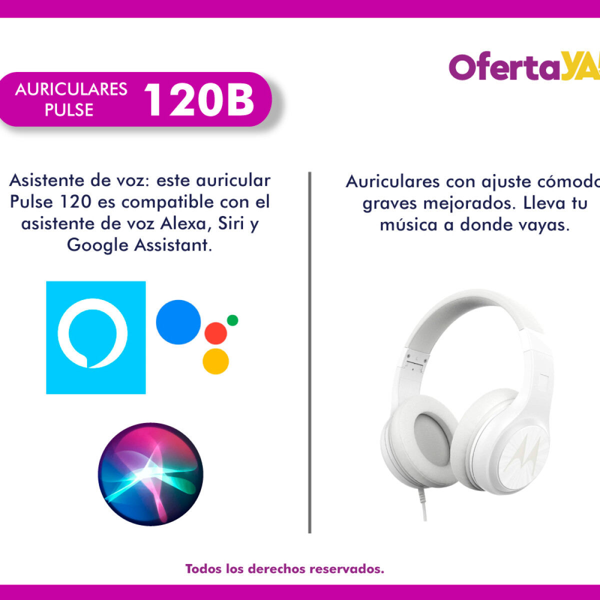 Auriculares Vincha Casco Micrófono Motorola Pulse 120 Blanco