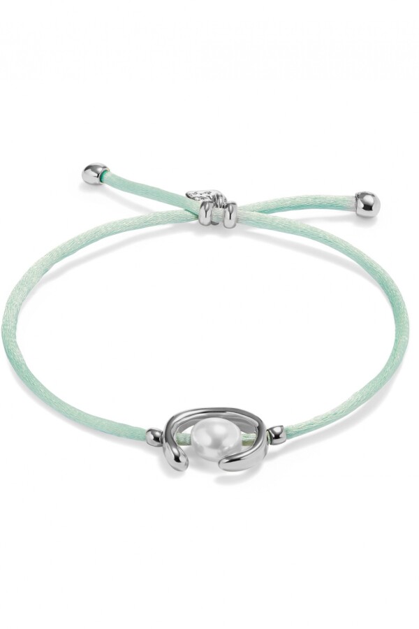 PULSERA DE HILO VERDE AZULADO CON PERLA SHELL FORNITURA BAÑADA EN PLATA DE LEY. Pulsera