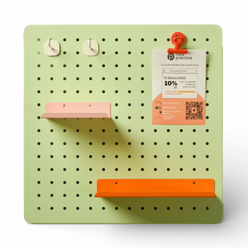Panel perforado pegboard metálico organizador de pared 40x40 cm – Multiuso para el hogar Verde