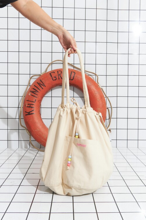 Bolso tote mostacillas beige