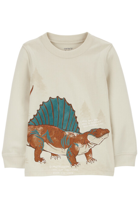 Remera de algodón, manga larga, estampa dino Sin color