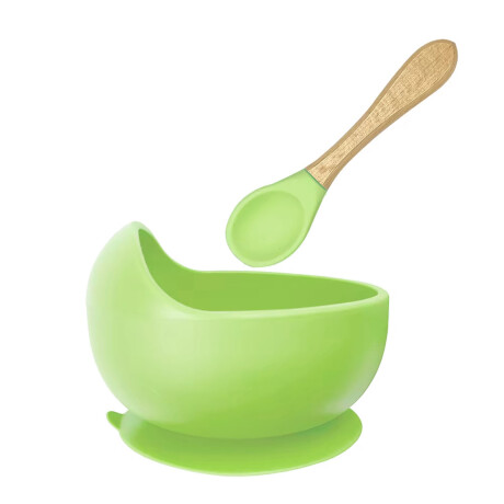 Set de Comida Bebé Irrompible en Silicona c/ Bowl y Cuchara Verde Manzana