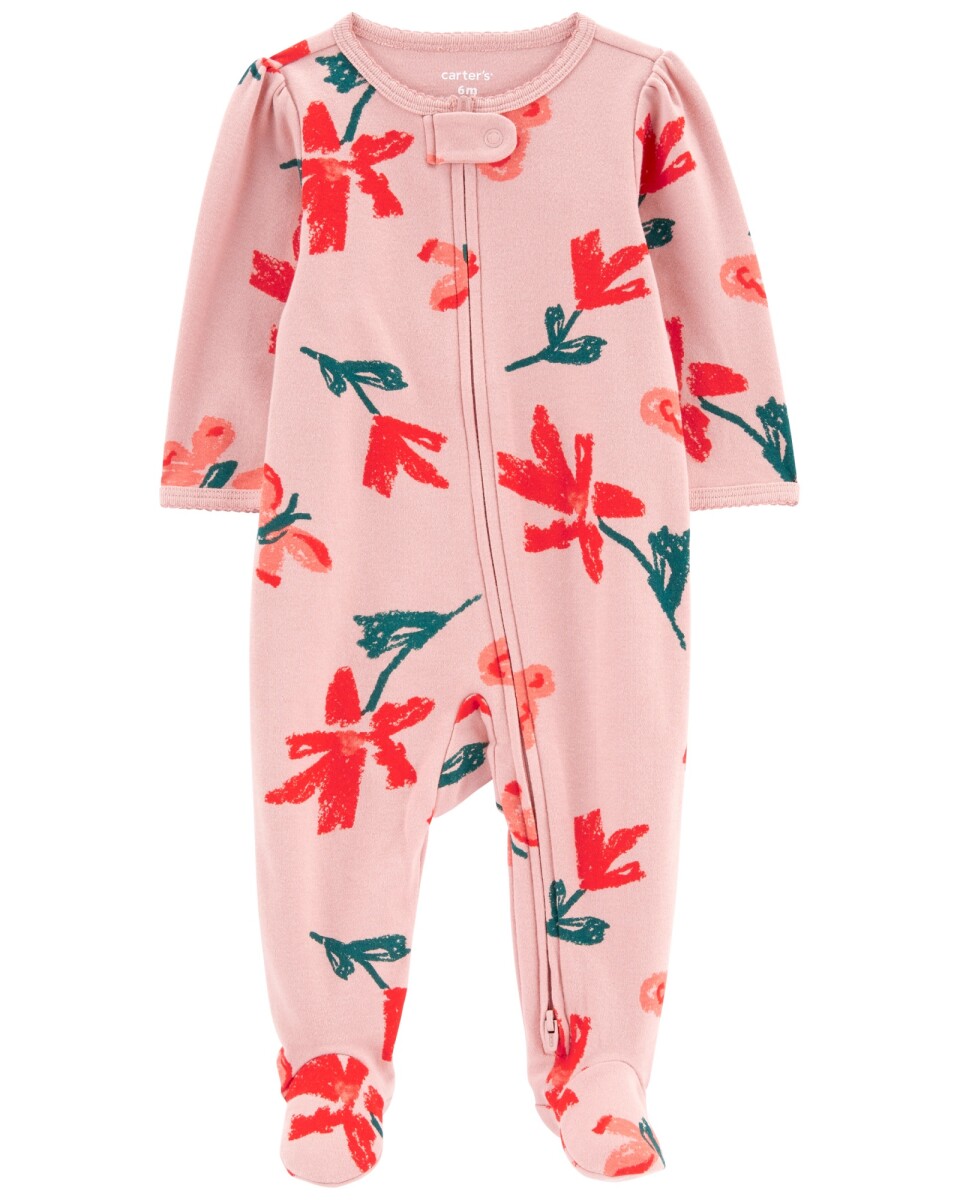 Pijama una pieza de algodón con pie y doble cierre diseño flores 