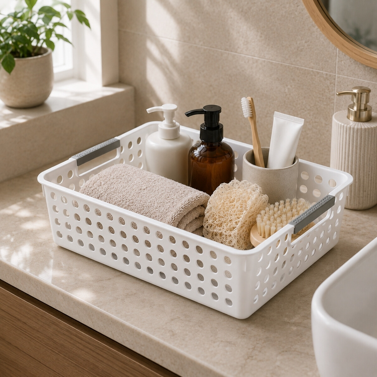 Cesto Organizador calado con asas 35 x 26 x 8.5 cm - BLANCO 