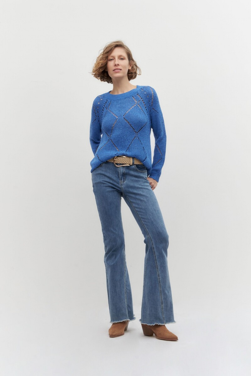 Sweater con calado rombos - azul francia 