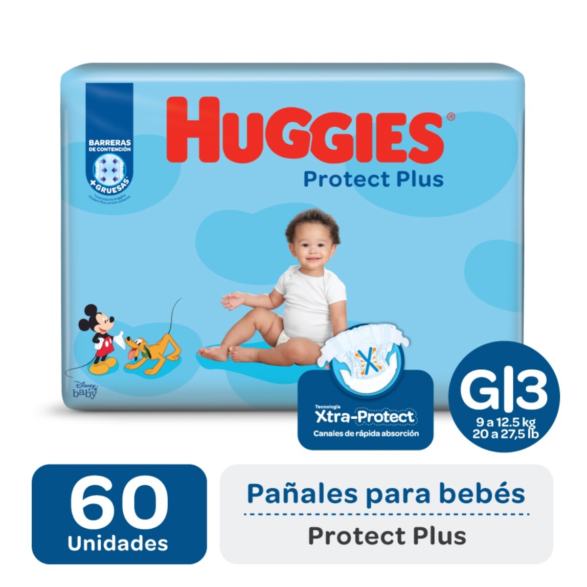 Pañales Huggies Protect Plus Talle G 60 Uds. 