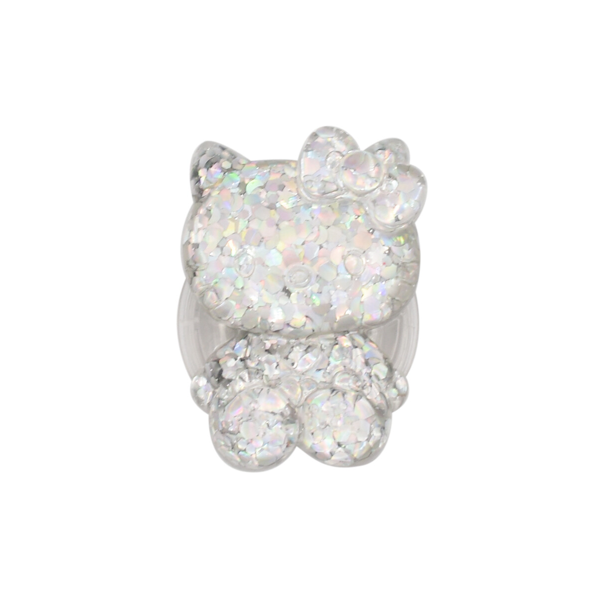 Anillo soporte para celular diseño gata con brillos plateados 