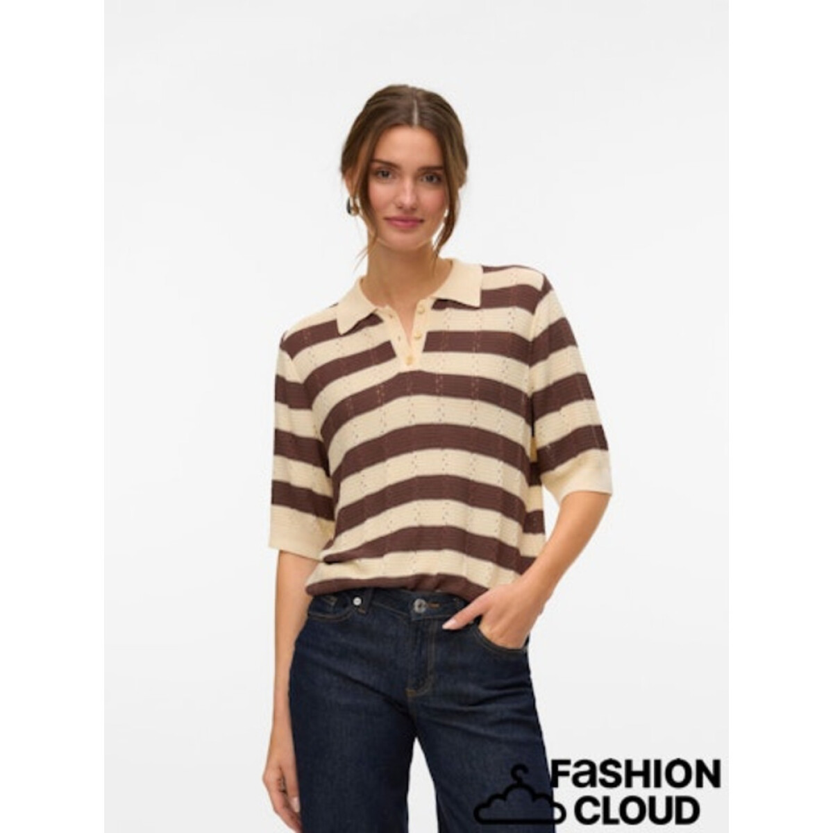 VMRANDI SS O-NECK POLO KNIT TOP VMA - Macadamia 