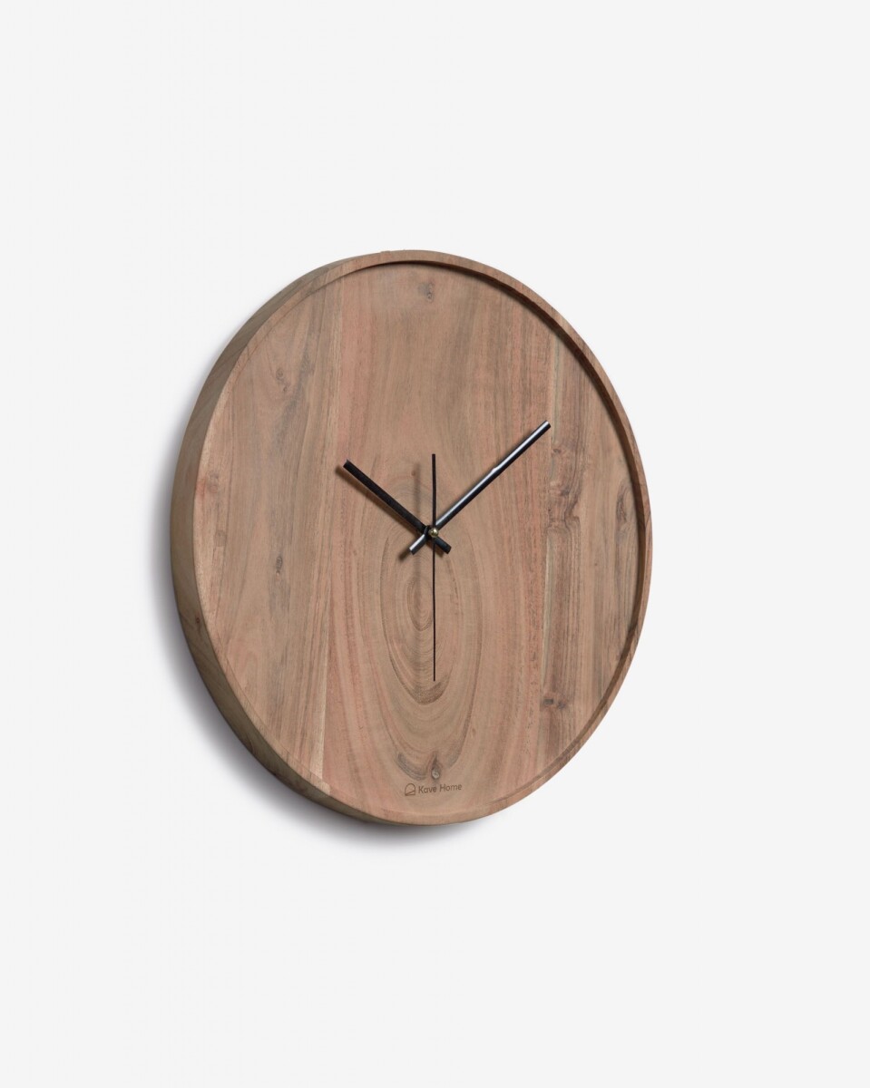 Reloj de pared - redondo Zakie de madera maciza de acacia acabado natural Ø 30 cm 