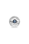 ANILLO TIPO SELLO EN ALEACIÓN DE METALES BAÑADO EN PLATA DE LEY EN FORMA DE OJO CON CRISTAL FACETADO AZUL Anillo
