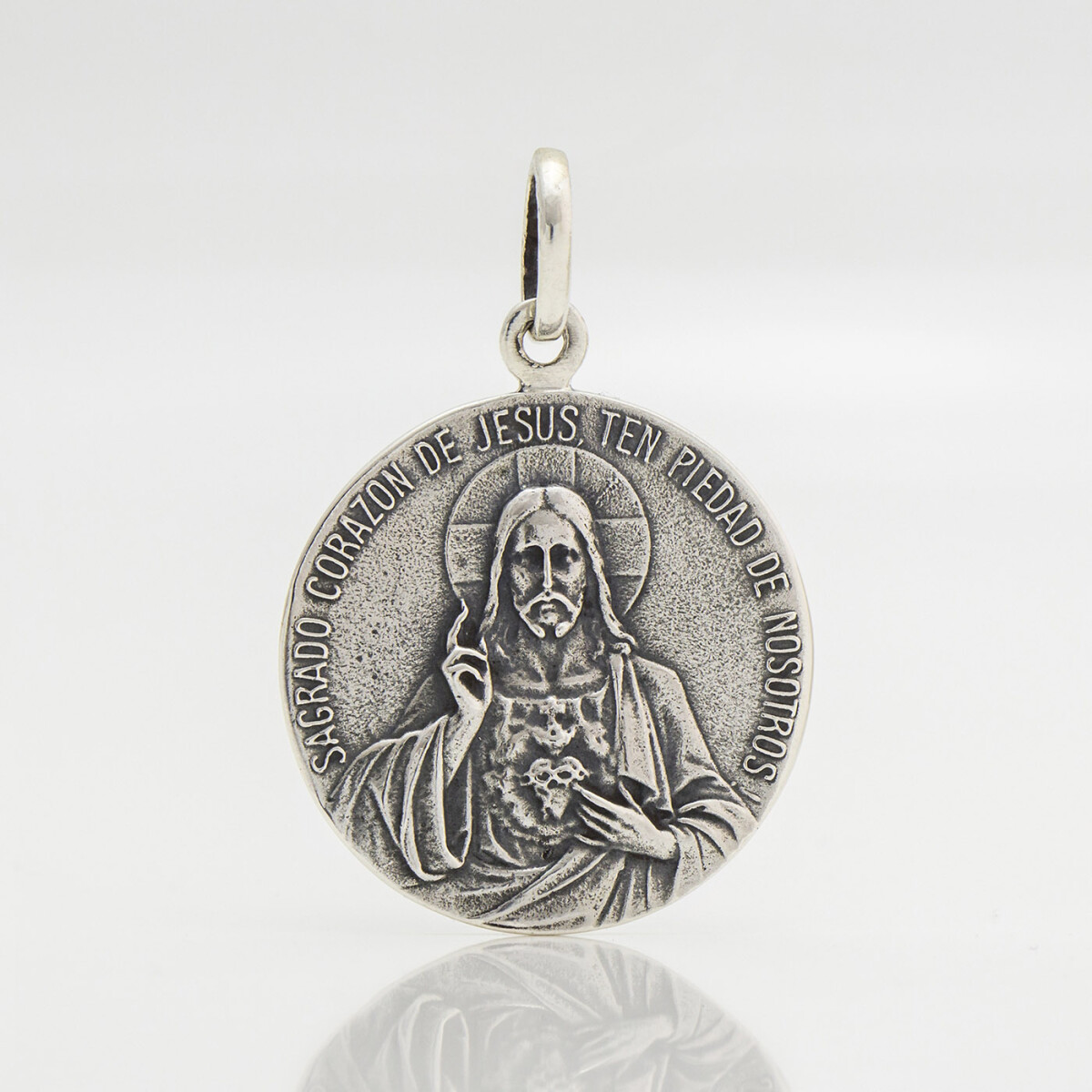 Medalla religiosa escapulario (sagrado corazón y virgen del carmen) de plata 925. 