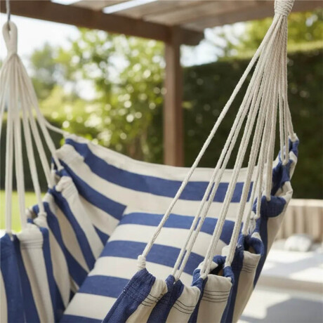 Hamaca Paraguaya Sillón Colgante Colores C/Almohadón Azul-Blanco