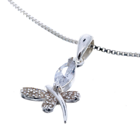 Conjunto de cadena y dije de plata 925 con circonias, LIBELULA. Conjunto de cadena y dije de plata 925 con circonias, LIBELULA.