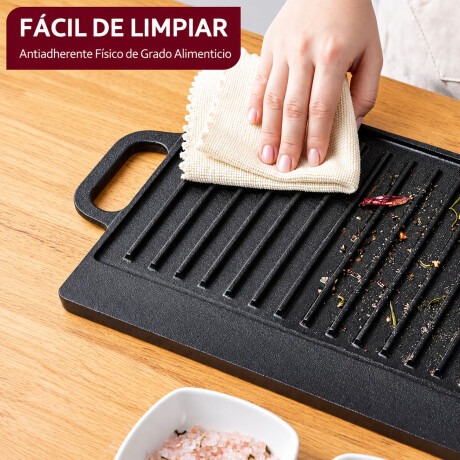 Parrilla Hierro Fundido Resistente 2En1 Reversible Con Asas Negro