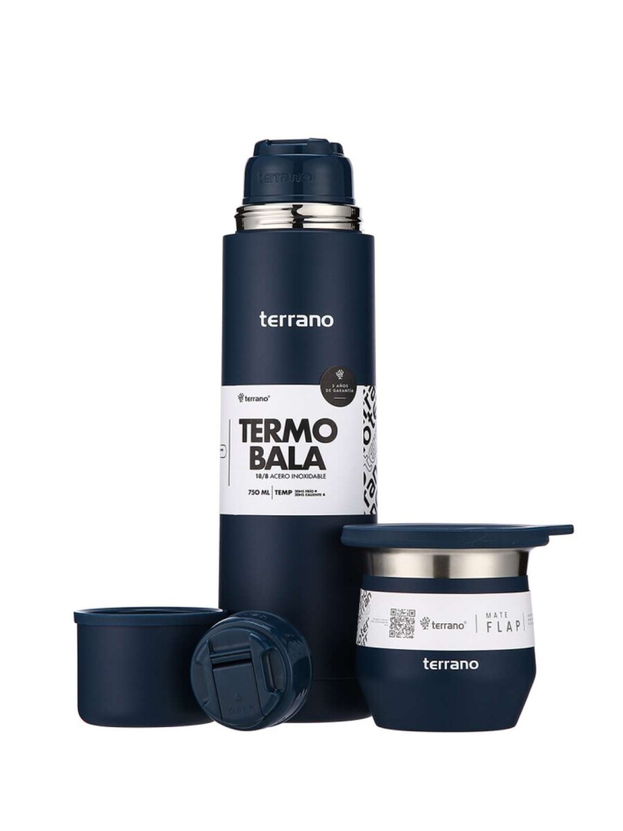 Kit Termo Acero Bala 750Ml + Mate Flap - Opaco Azul 