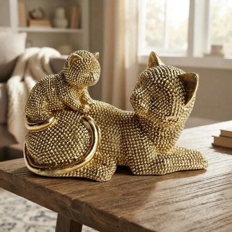 Adorno Gato Con Cría Dorado Adorno Gato Con Cría Dorado